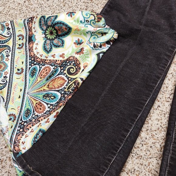 3349 Size 10 AJ Upcycled Corduroy Bell Bottoms In Brown and Green. - Picture 3 of 6